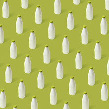 White Milk Bottles With Green Caps
