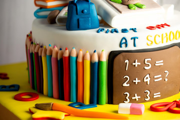 first school day cake themed cake colourful pencil decorations