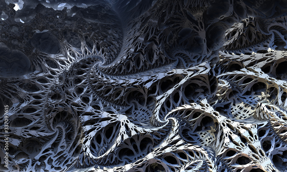 Steel 3d fractal with sharp ends similar to branches. 3d illustration - obrazy, fototapety, plakaty 