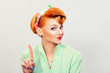 © hbrh - woman gesturing a no sign. serious pinup retro style girl raising finger up saying oh no