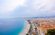 Beautiful aerial Panorama view on beach in Nice, Nizza city. Cote de azur d'azur, french riviera, Provence, France