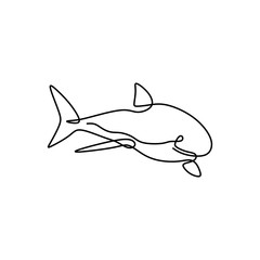 Wall Mural - Shark fish, one line drawing design silhouette. Logo vector illustration, good for emblem, poster, tattoo with minimalism style.