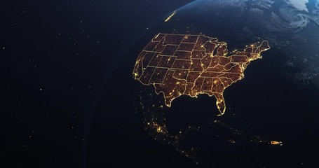 Wall Mural - Planet Earth from Space USA, United States highlighted state borders and counties animation, elements of this image courtesy of NASA