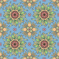 Colorful floral ornament. Seamless pattern element. Ethnic motives. Raster illustration.