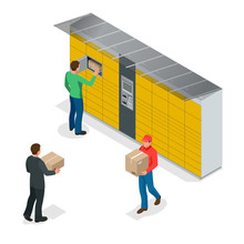 Isometric Pack Station. The Chain Of Autonomous Postal Points For Self-receipt And Sending Of Postal Parcels. This Service Provides An Alternative To Home Delivery For Online Purchases.