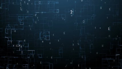 binary code flies through the abstract internet network