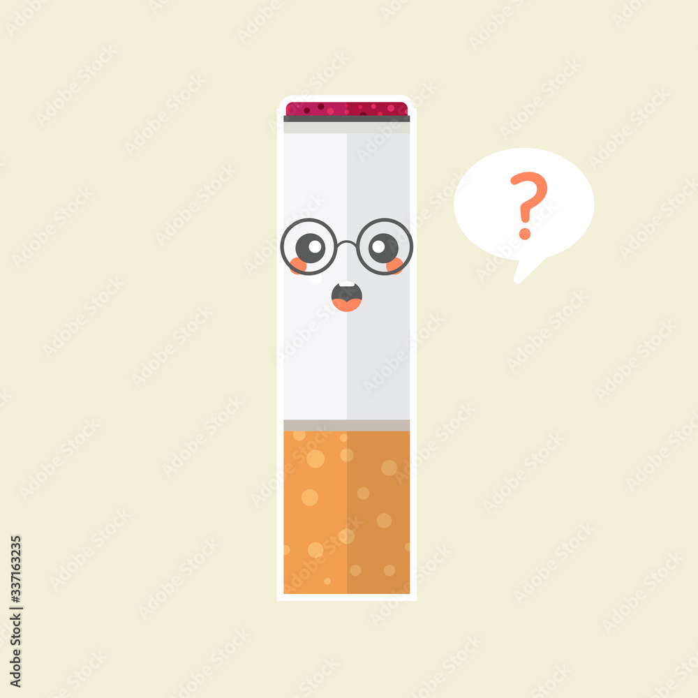 kawaii and cute cigarette character flat design. funny cartoon cigarette .  the design of the character. vector illustration. Stock Vector
