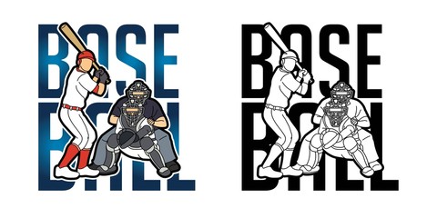 Font Baseball with Baseball player action cartoon sport graphic vector.