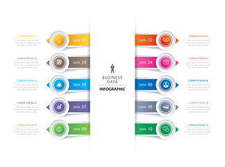 Wall Mural - 10 circle tab step infographic with abstract timeline template. Presentation step business modern background.