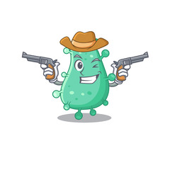 Poster - Cute handsome cowboy of agrobacterium tumefaciens cartoon character with guns