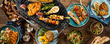 Vegetarian Barbecue Grilled Dishes On Timber Table