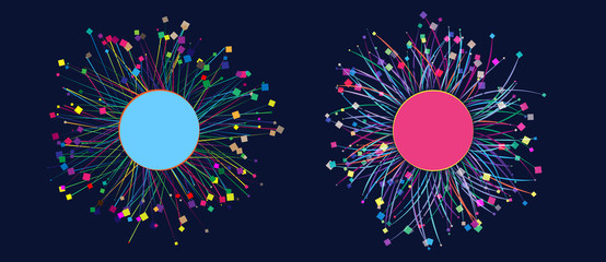 Poster - Connecting many squares with circle in center via lines. Command concept or social connection.