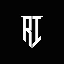 RI Logo Monogram With Emblem Shield Style Design Template