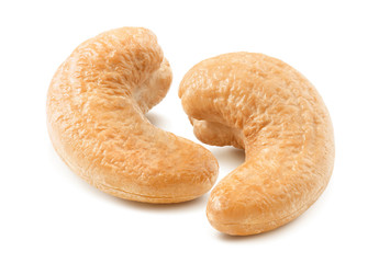 Wall Mural - double cashew nuts isolated on white background. package design element with clipping path