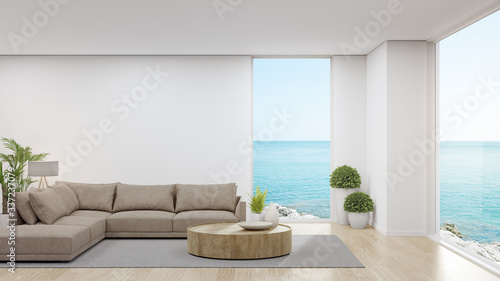Cuadros en Lienzo Sofa on wooden floor of large living room in modern house or luxury hotel