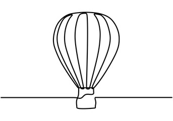Wall Mural - One line style air balloon illustration. Lets fly in the sky. Happy holiday with air balloon. Balloon in clouds. Can see the view from a height. One line travel concept. Vector illustration