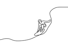 Continuous Line Drawing, A Man Standing On Surfboard. Surfing Sport Theme. Summer Holiday Activity With Artistic Contour Hand Drawn, Vector Illustration Simplicity And Minimalism Style.