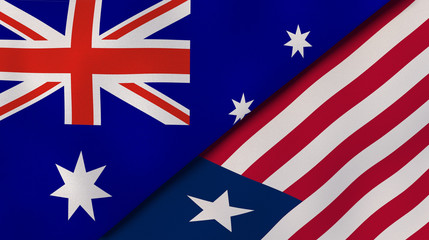 The flags of Australia and Liberia. News, reportage, business background. 3d illustration