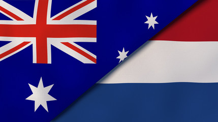 Wall Mural - The flags of Australia and Netherlands. News, reportage, business background. 3d illustration