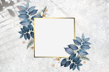 Wall Mural - Golden square frame with leaves on background