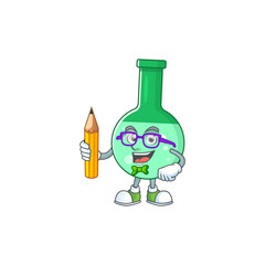 Sticker - Green chemical bottle student cartoon character studying with pencil