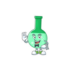 Sticker - A green chemical bottle waiter cartoon character ready to serve