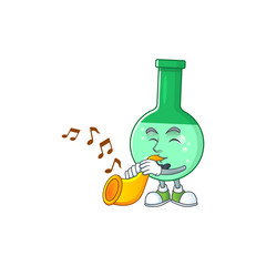 Sticker - A brilliant musician of green chemical bottle cartoon character playing a trumpet