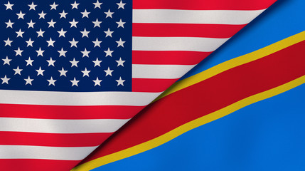 the flags of united states and dr congo. news, reportage, business background. 3d illustration