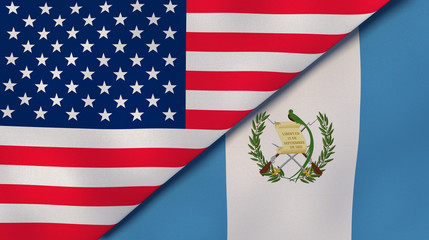 Wall Mural - The flags of United States and Guatemala. News, reportage, business background. 3d illustration