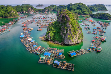 floating fishing village and rock island in 