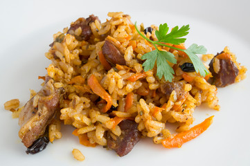 Wall Mural - rice and mutton pilaf decorated with parsley