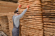 © Med Photo Studio - Lateral view of young man carpenter at the wooden warehouse