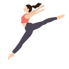 vector, isolated, in flat style girl gymnast jumping, performance