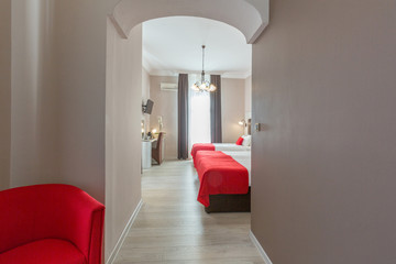 Interior of a three bed hotel bedroom