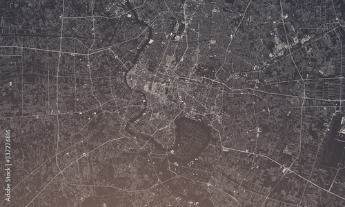 Cuadros en Lienzo Bangkok, Thailand city map 3D Rendering. Aerial satellite view.