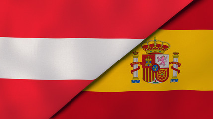 The flags of Austria and Spain. News, reportage, business background. 3d illustration