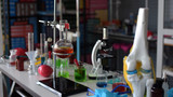 Fototapeta Paryż - Scientist laboratory test tube in future tone,Scientific research,Scientific tools at laboratory