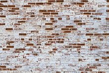 Background Of Old Vintage Dirty Brick Wall With Peeling Plaster, Texture