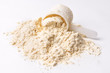 heap of protein powder on white