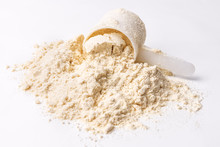 Heap Of Protein Powder On White