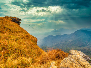 HDR photo of Phu Chi Fah, a famous tourist destination of Chiang Rai province in northern Thailand.