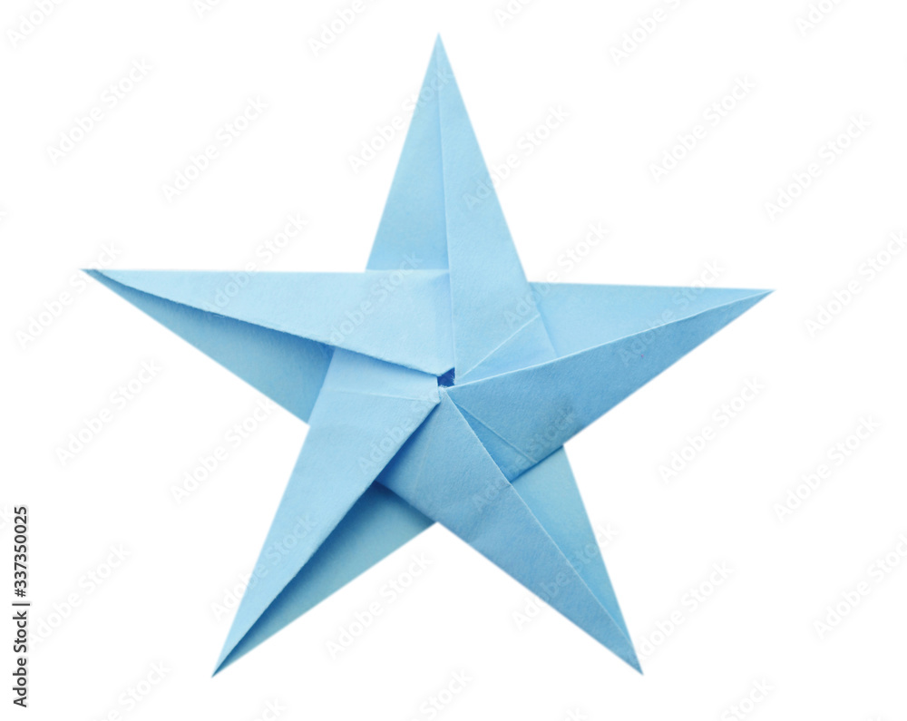 Blue origami paper star isolated white - obrazy, fototapety, plakaty 