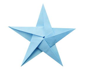 Wall Mural - Blue origami paper star isolated white
