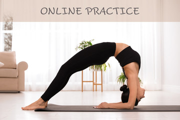 Poster - Young woman in sportswear practicing yoga at home