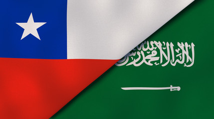 The flags of Chile and Saudi Arabia. News, reportage, business background. 3d illustration