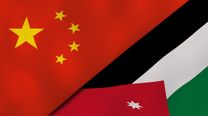 The flags of China and Jordan. News, reportage, business background. 3d illustration