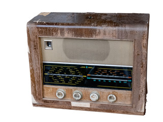 Old antique wooden radio isolated on  white background with clipping path.