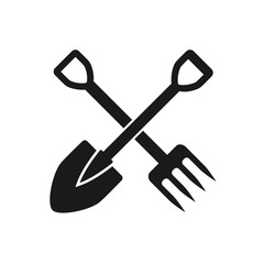 Sticker - crossing fork and shovel icon vector logo template