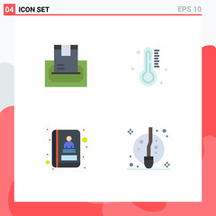 4 Thematic Vector Flat Icons and Editable Symbols of buy, address, money, temperature, communication