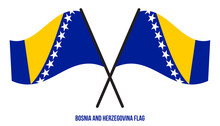 Two Crossed Waving Bosnia and Herzegovina Flag On Isolated White Background. Bosnia and Herzegovina Flag Vector Illustration.